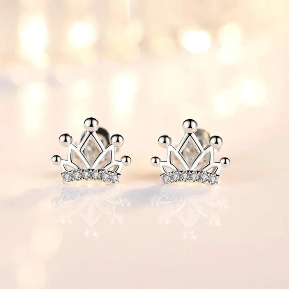 925 Sterling Silver Minimalist Crown Stud Earrings